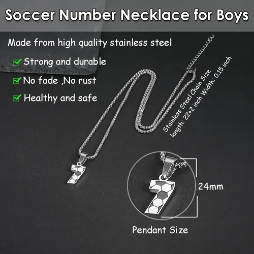 Vista 3 de ZRAY Collar de número de fútbol para niños, colgante de fútbol de acero inoxidable, cadena de plata de 22+2 pulgadas, regalo de fútbol personalizado