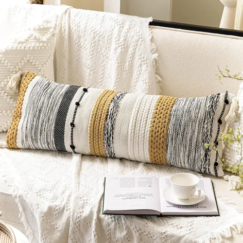 Vista 21 de BlissBlush Funda decorativa para cojín marrón 18x18 cuadrada estilo bohemio con borlas, funda de cojín para sofá, dormitorio, sala de estar