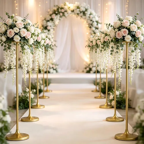 Vista 2 de 4pcs soporte de flores de boda de metal dorado, centros de mesa de 39.4