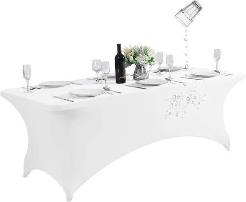 Vista 12 de SuperO - Paquete de 2 manteles de elastano impermeables para mesas de 6 pies, mantel elástico universal ajustable para fiestas, banquetes, bodas