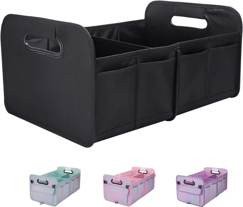 Vista 12 de titiyiof Organizador de maletero para SUV y sedán, organizadores y almacenamiento de automóvil, correas plegables y ajustables, organización Beige