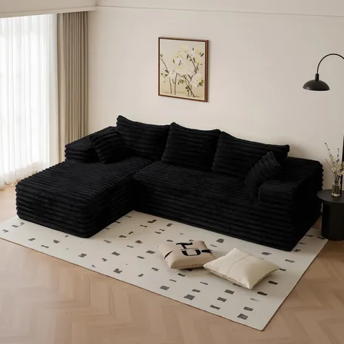 Vista 17 de Sofás seccionales negros para sala de estar, sofá sin estructura rígida con chaise en forma de L, sofá modular en caja con asiento profundo,