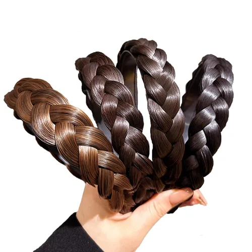 Vista 5 de Diadema de 3 hebras de pelo sintético trenzada, trenza trenzada con dientes, accesorio de belleza, diademas trenzadas elásticas para mujeres
