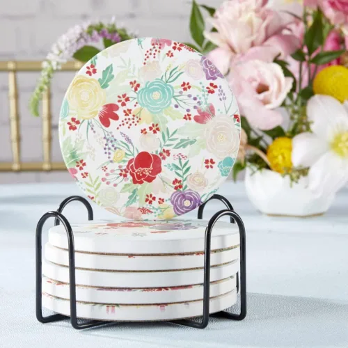 Vista 2 de Kate Aspen Garden Blooms - Posavasos de cerámica con soporte (juego de 6), decoración bohemia para el hogar y juego de regalo, recuerdo de fiesta