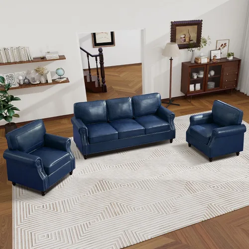 Vista 14 de WILLOVE Sofás de Cuero Sintético de 79'' para Sala de Estar, Sofás Modernos de Mediados de Siglo con Brazos Curvos y Ribete de Tachuelas