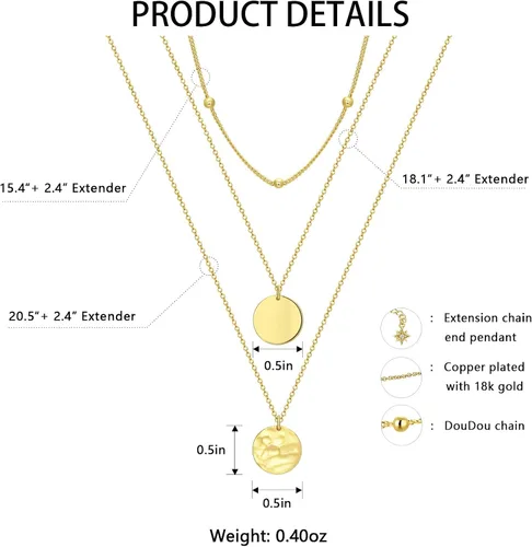 Vista 3 de KISMIURRA Collar de oro en capas para mujer, chapado en oro de 18 quilates, delicado collar apilado, regalo de joyería para mujeres y niñas, Cobre