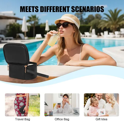 Vista 6 de Relavel Mini bolsa de maquillaje con espejo LED, pequeña bolsa de 01-Negro