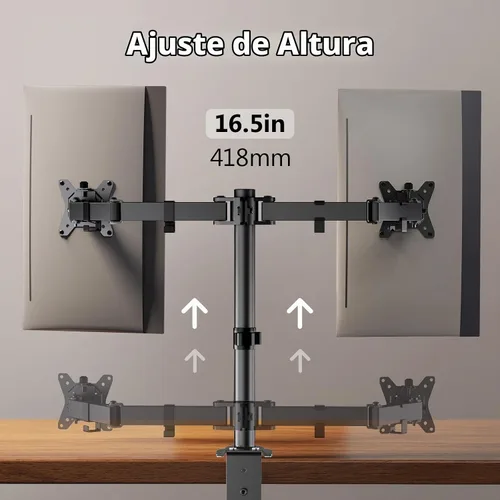 Vista 7 de ErGear - Soporte para dos monitores, resistente y ajustable, montaje de escritorio para monitores de hasta 32 pulgadas, altura totalmente ajustable