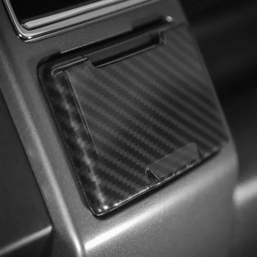 Vista 3 de Voodonala para Ford F150 2015-2020 Ribete de salida eléctrica central de fibra de carbono negro con tapa para encendedor para Ford F150 2015-2020