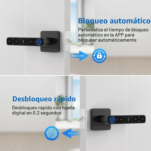 Vista 4 de Cerradura de puerta de huellas dactilares, perilla de puerta inteligente, cerraduras de puerta biométricas, con aplicación/código/llave