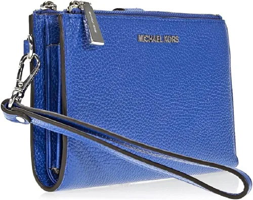 Vista 2 de Michael Kors Adele Doble -cremallera Cuero Teléfono Pulsera En Vintage Azul Cartera Nuevo