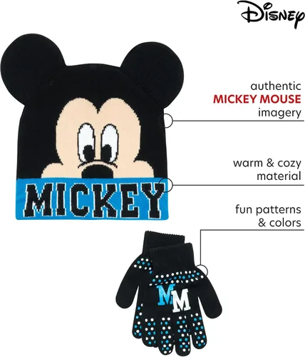 Vista 2 de Disney Mickey Mouse - Conjunto de sombrero de invierno McQueen para niños, guantes o guantes para niños (niñosniños pequeños)