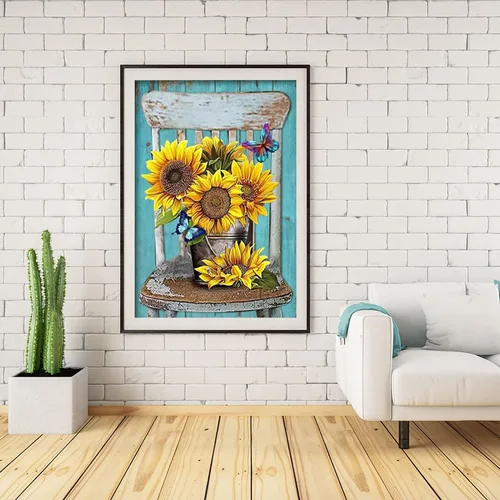 Vista 5 de Kits de pintura de diamante de girasol para adultos, kits de pintura de diamante 5D por números para adultos y niños, puntos de diamante, arte