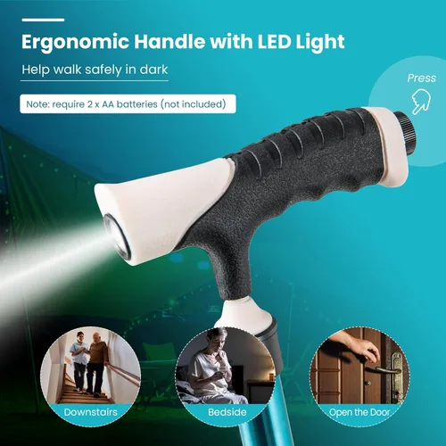 Vista 4 de GYMAX Combo de silla de bastón, asiento plegable de caña con luz LED, tabla de asiento de masaje y mango ergonómico, bastón antideslizante ajustable