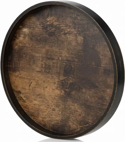 Vista 12 de Hanobe - Bandeja decorativa redonda de madera para decoración de mesa auxiliar, color blanco 11.8" Small Rustic Circle Platters for Modern