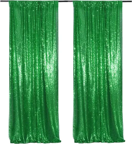 Vista 23 de Poise3EHome - Cortinas de lentejuelas con purpurina champagne, 2 piezas de 2 x 8 pies, paneles de purpurina para fiesta de Halloween, fiesta