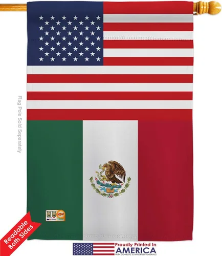 Vista 2 de Banderas de la casa de la amistad de México Estados Unidos de la nacionalidad de México Estados Unidos, paquete de 2 unidades de Nación Regional