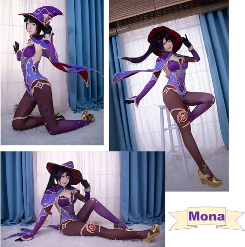 Vista 4 de Genshin Impact Mona - Disfraz de cosplay para mujer, astrólogo, juego completo para Halloween Carnaval