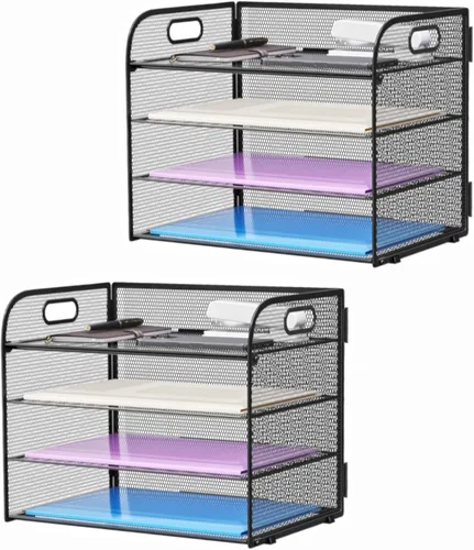 Vista 10 de Marbrasse Organizador de Papel de 4 Niveles Bandeja para Cartas - Organizador de Archivos de Escritorio de Malla con Asa, Organizador Clasificador