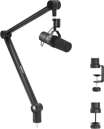 Vista 3 de MOUNT-IT! Brazo de boom ajustable para micrófono [Adaptador de tornillo de 3/8’’ a 5/8’’] Soporte de micrófono de tijera en suspensión, montaje