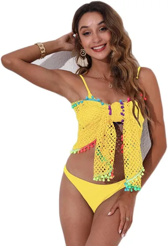 Vista 16 de Vestido cruzado de gasa transparente para mujer, para cubrir el bikini