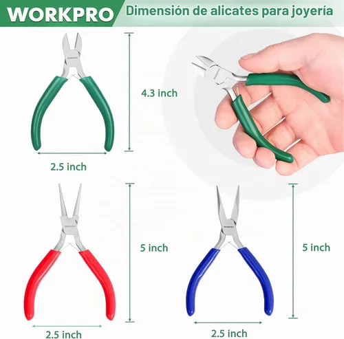 Vista 2 de WORKPRO Juego de alicates de joyería, paquete de 3 herramientas para hacer joyas