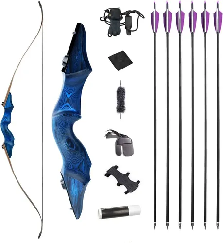 Vista 10 de Juego de arco recurvo y flecha original de 60 pulgadas Black Hunter Takedown de 20 a 60 libras, arco largo de madera tradicional RH&LH para caza
