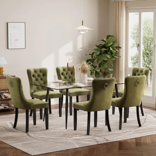 Vista 107 de Baysitone Juego de mesa de comedor de cristal de 51 pulgadas para 4, juego de 5 piezas de comedor moderno, mesa de cocina rectangular de vidrio