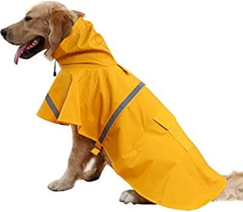 Vista 26 de NACOCO - Impermeable ajustable para perros, poncho a prueba de agua, ropa ligera para lluvia con capucha y tira reflejante, m, Azul