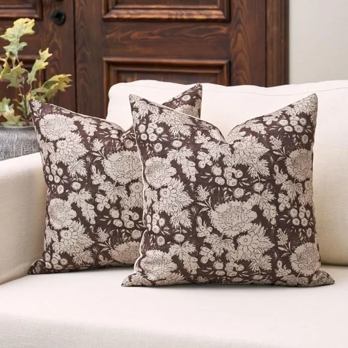 Vista 13 de DOMVITUS Fundas de almohada florales de 18 x 18 pulgadas, juego de 2, fundas de almohada vintage con estampado en bloque, fundas de almohada