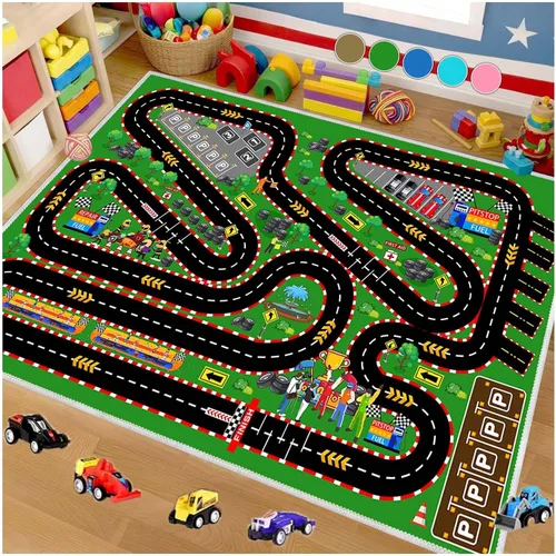 Vista 12 de Alfombra de coche para niños para autos de juguete, alfombra de pista de carreras, alfombra de carretera para sala de juegos, aula, habitación