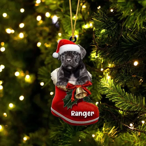 Vista 28 de Amantes de los perros de Navidad – Akita Inu Dog in Santa Boot Adorno de Navidad, adorno personalizado en forma 2D, adorno de Navidad, personaliza