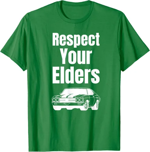 Vista 52 de Divertido regalo de auto para chicos – Respect Your Elders Classic Muscle Car Camiseta, Negro, S