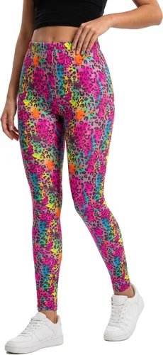 Vista 66 de sissycos - Leggings para mujer de los años 80 con estampado neón salpicado artístico, suaves como la seda y elásticas Splash abstracto