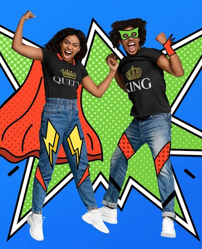 Vista 2 de Rey y Reina - Juego de camisetas de pareja para él y ella