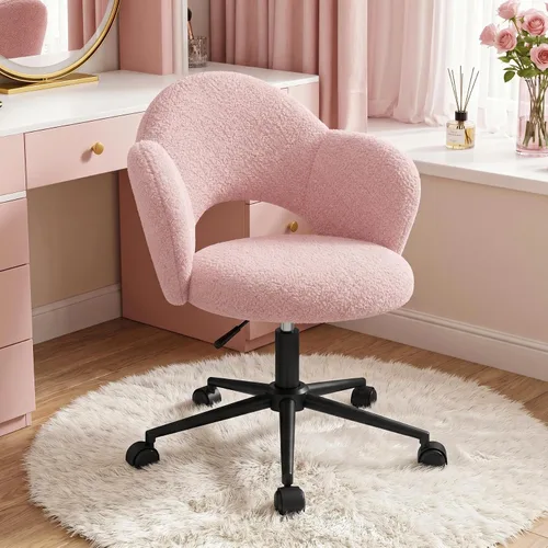 Vista 12 de Homkdom - Silla de escritorio con ruedas, 3.94 pulgadas de grosor, cómoda silla de tocador de pétalos, silla giratoria sin brazos con respaldo