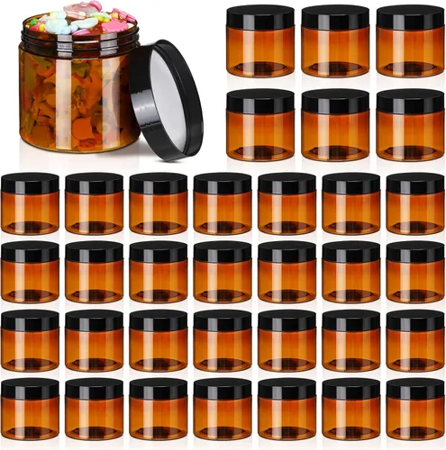 Vista 7 de Tanlade 40 tarros de plástico de 8 onzas con tapas, recipientes redondos para cosméticos, recipientes recargables para polvo, líquidos