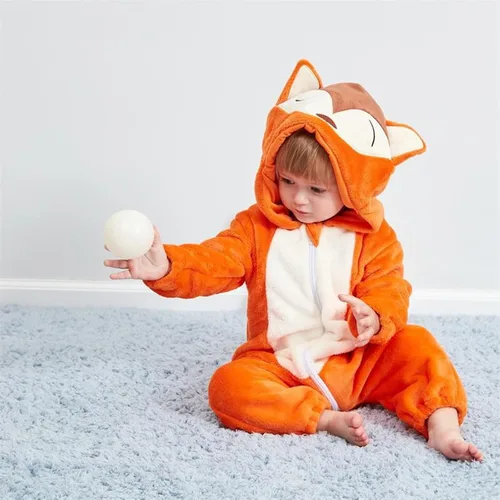 Vista 53 de Mameluco unisex de franela para bebé, disfraz de animal con capucha de dibujos animados