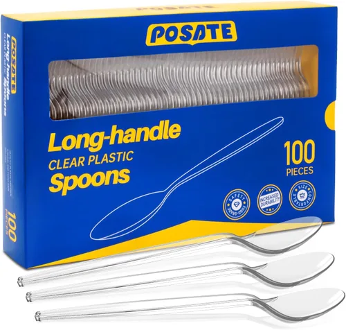 Vista 9 de POSATE Cucharas de plástico de 7.1 pulgadas (60 unidades), cucharas desechables transparentes resistentes