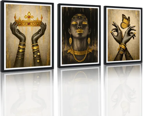 Vista 38 de MAMAGO Lienzo decorativo para pared, pintura de belleza dorada y negra, fotos de mujeres africanas, hermosos pósteres de mujer negra, impresiones