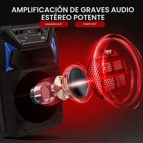 Vista 2 de Pyle Sistema de altavoces PA Bluetooth portátil - Altavoz Bluetooth para exteriores de 400W, sistema PA portátil con entrada de micrófono, luces
