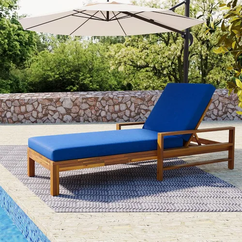 Vista 19 de Tumbona reclinable para patio al aire libre con respaldo ajustable de 5 posiciones y mesa auxiliar de madera, silla lounge para todo tipo de clima