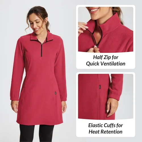 Vista 5 de BALEAF Sudadera de forro polar para mujer, túnica larga con cremallera de un cuarto, vestido de invierno polar con bolsillo