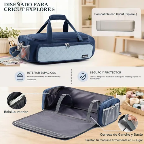 Vista 3 de Estuche de transporte completamente abierto para Cricut Explore 5 con gran Azul