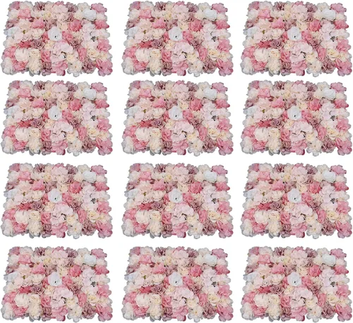 Vista 19 de Panel de pared de flores artificiales 3D, 24 x 16 pulgadas, 10 paneles de fondo de pared para exteriores, interiores, fiestas, bodas, día de San