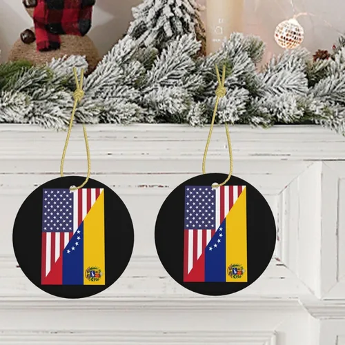 Vista 9 de Bandera de la amistad de Venezuela de Estados Unidos con encanto de cerámica para árbol de Navidad, adornos colgantes de 2.9 pulgadas, decoración