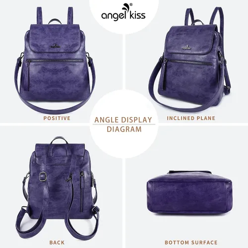 Vista 5 de Angel Kiss Backpack Purse for Women Casual Fashion Vegan Leather Shoulder Bag Ladies Zipper Magnetic Flap Backpack