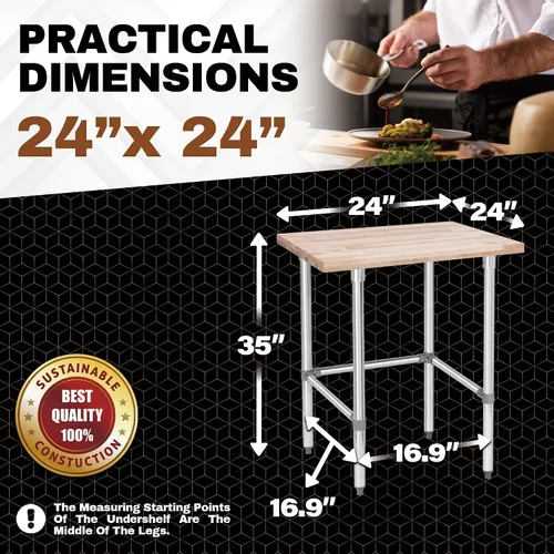 Vista 6 de Mesa de trabajo de madera con parte superior de arce estadounidense – 24 x 24 x 35 pulgadas, banco de trabajo de madera con base abierta