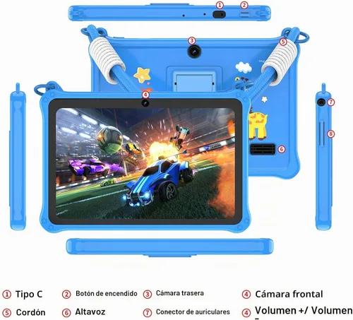 Vista 8 de PRITOM Tablet infantil de 7 pulgadas con cordón, tableta Android 13 de 32 GB con WiFi, cámara dual, educación, juegos, software para niños Azul