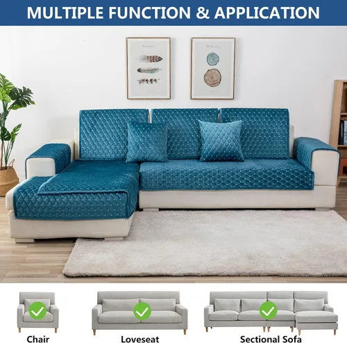 Vista 2 de Eismodra Almohadas para sofá, funda de sofá, fundas de sofá modular para sofá de 3 cojines, fundas de sofá para perros, gatos y mascotas, sofá Azul
